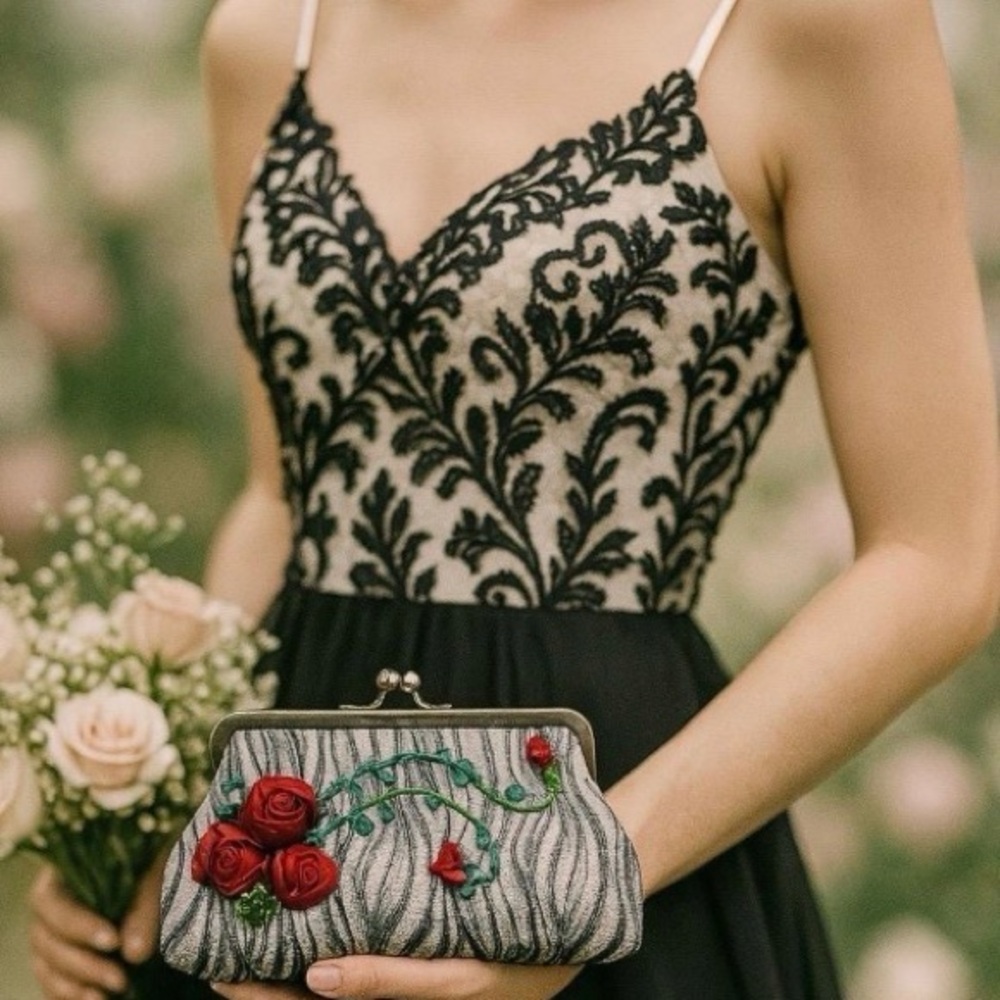 Elegant Floral Embroidered Clutch